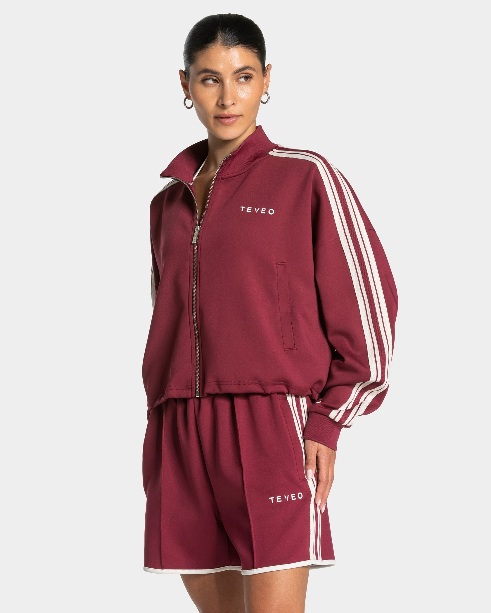 Club Cropped Zip Jacke "Weinrot"